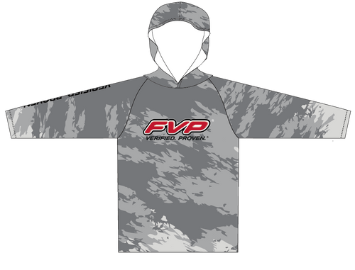 2024 FVP Camo Unisex 170 GSM Sunproof SPF 50+ Fishing Long Sleeve T Shirt with Hoodie